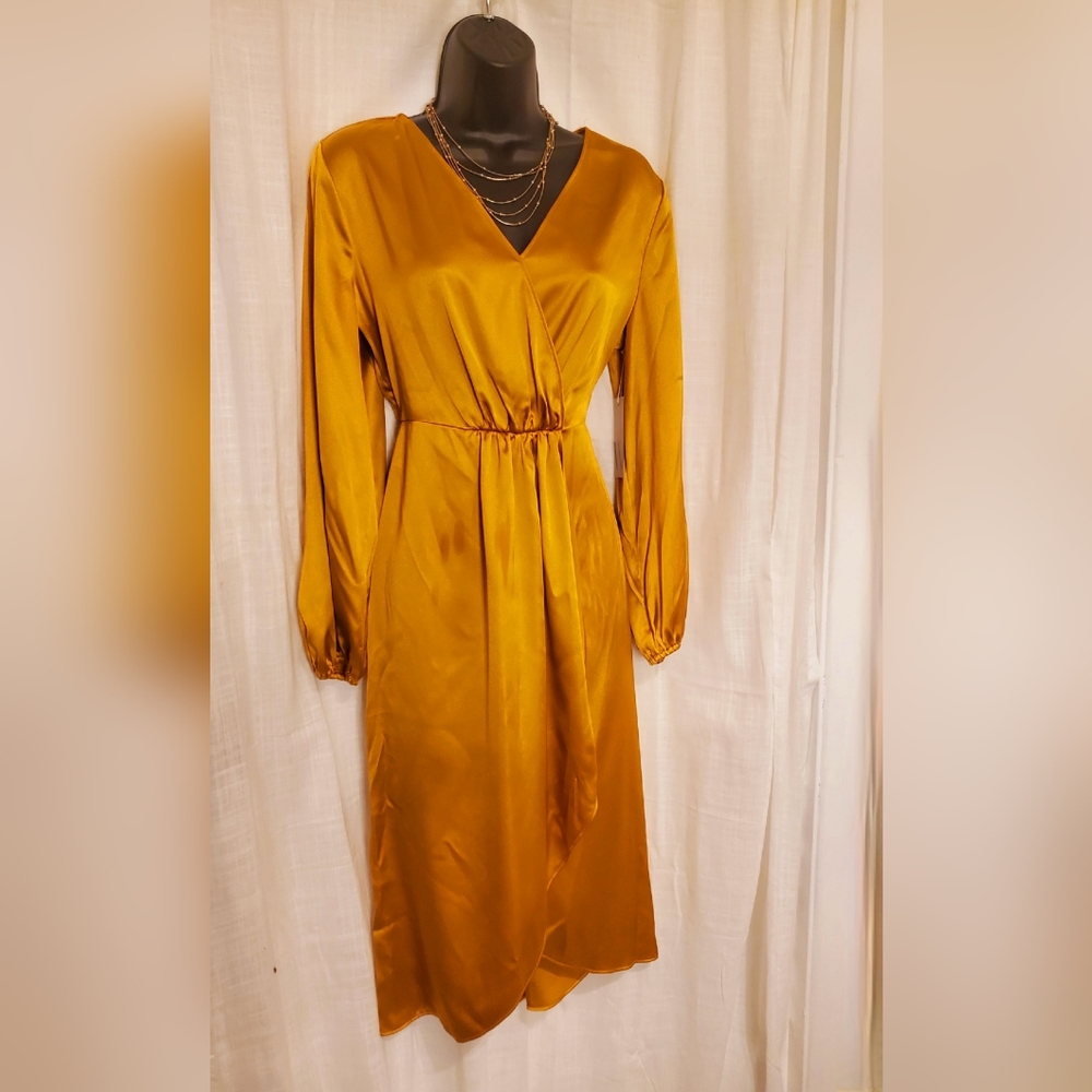 Roman gold faux wrap dress